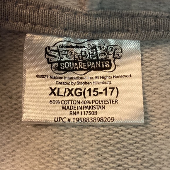 SpongeBob Squarepants Gray Graphic Hooded Pullover Sweatshirt Sz XL Juniors NWT - Picture 7 of 7